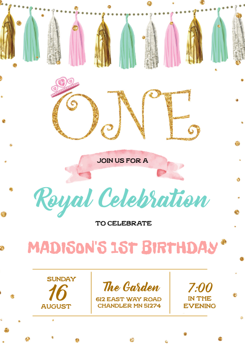 Princess First Birthday Invitation Template Postermywall
