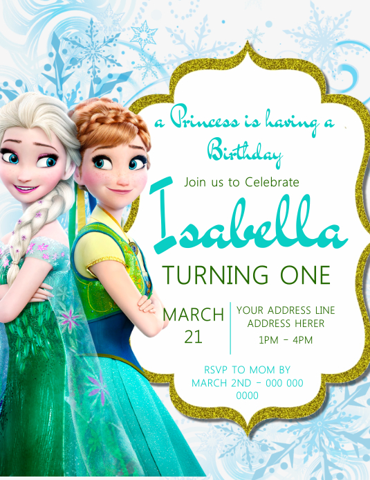 Princess Frozen Invitation Template Postermywall
