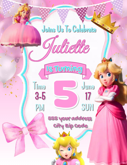 PRINCESS PEACH BIRTHDAY INVITATION Template PosterMyWall PRINCESS PEACH BIRTHDAY INVITATION Template PosterMyWall