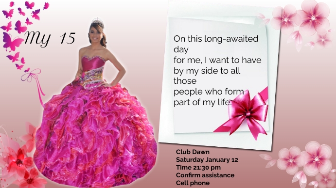 PRINCESS QUINCEAÑERA BIRTHDAY Ekran reklamowy (16:9) template
