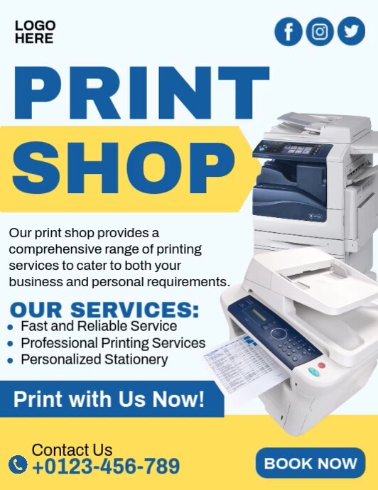 Printer. Shop Message Print Shop Template | PosterMyWall