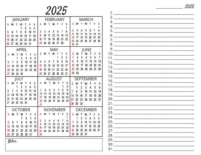 Printable 2025 calendar with blank monthly planner Folder (US Letter) template
