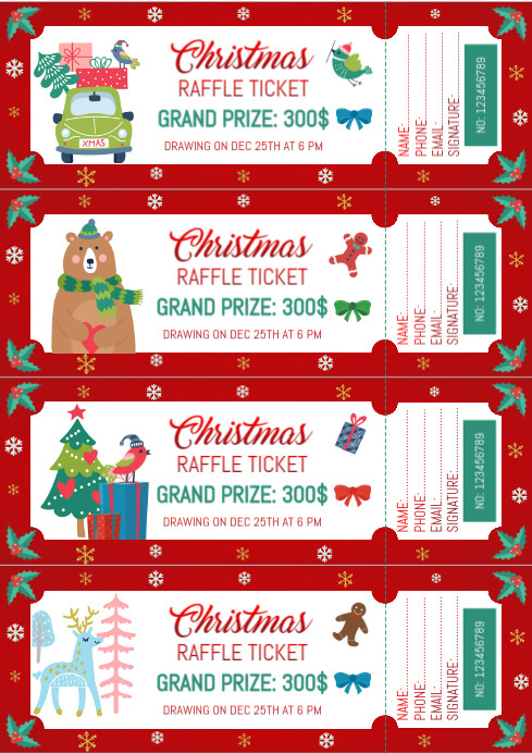 Printable A4 Christmas Raffel Lottery Tickets Template