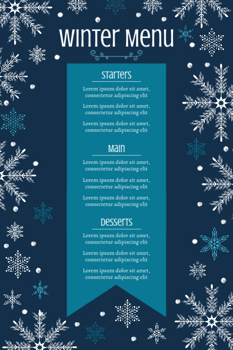 Modèle Printable A4 Winter Menu Template Design Snow | PosterMyWall