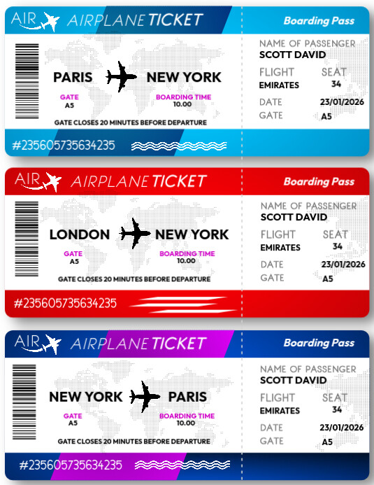 Printable Airport Airplane air traveling ticket boarding pass template design Folheto (US Letter)