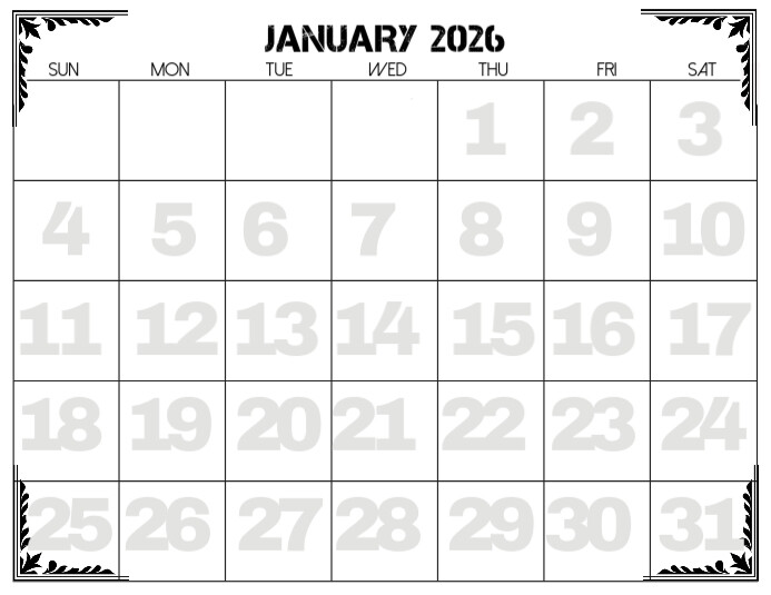 Printable January 2026 Calendar Planner Flyer ( template