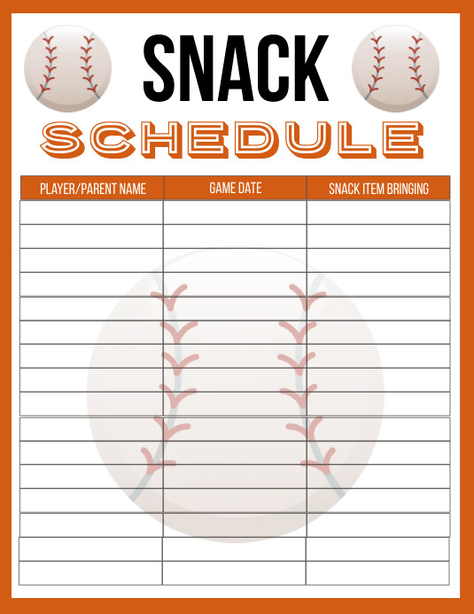 Printable Baseball Snack Schedule Template PosterMyWall Printable Baseball Snack Schedule Template PosterMyWall