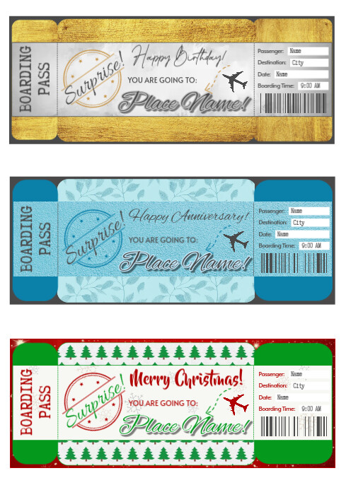Printable Boarding Pass Template Gift | PosterMyWall Printable Boarding Pass Template Gift | PosterMyWall