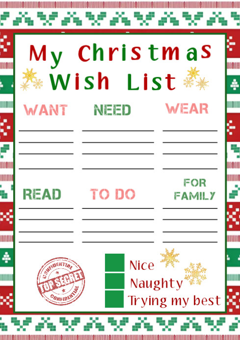 Printable Christmas wish list template design ideas | PosterMyWall