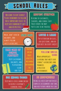 Printable Colorful School Rules Poster Template Design Cartaz