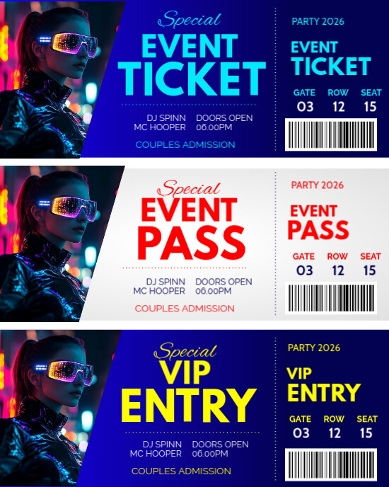 Printable editable music concert Event ticket vip entry gate pass design template Instagram Portrait