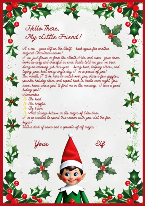Printable Elf on the Shelf Arrival Letter Template Design A4 Download ...