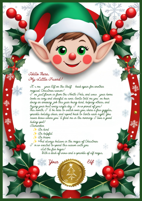 Printable Elf on the Shelf Arrival Letter Template Design A4 Download ...