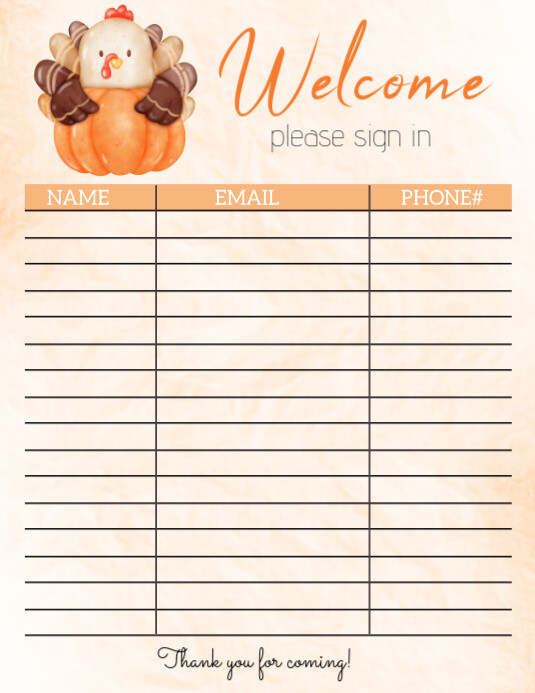 Printable fall sign in sheet for customers, Fall Printable Sign Pamflet (VSA Brief) template