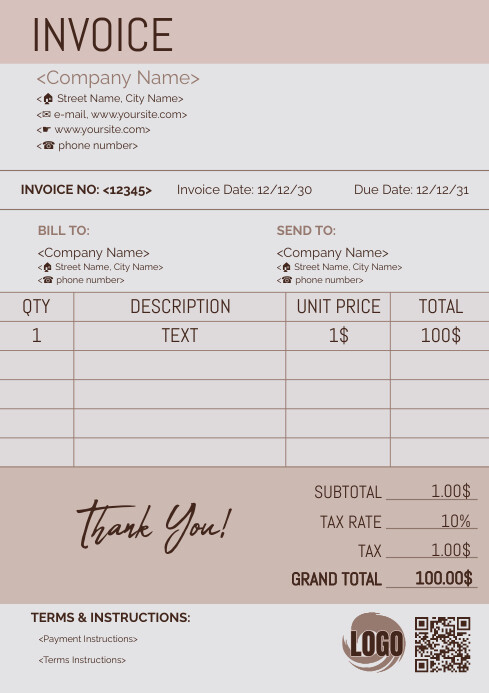 Printable Free Invoice Template Pastel Pink | PosterMyWall