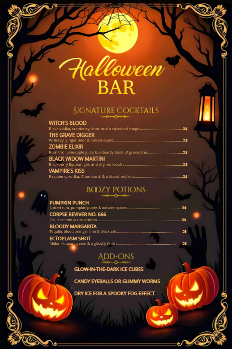 Printable Halloween Bar Menu Template Poster Plakkaat