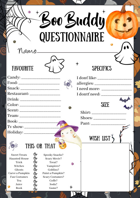 Printable Halloween Boo Buddy Gift Exchange Q Template | PosterMyWall