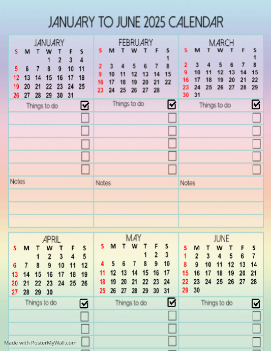Printable January to June 2023 Calendar Template | PosterMyWall Printable January to June 2023 Calendar Template | PosterMyWall