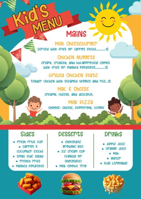 Printable Kids Menu Template Design Download Modelo | PosterMyWall