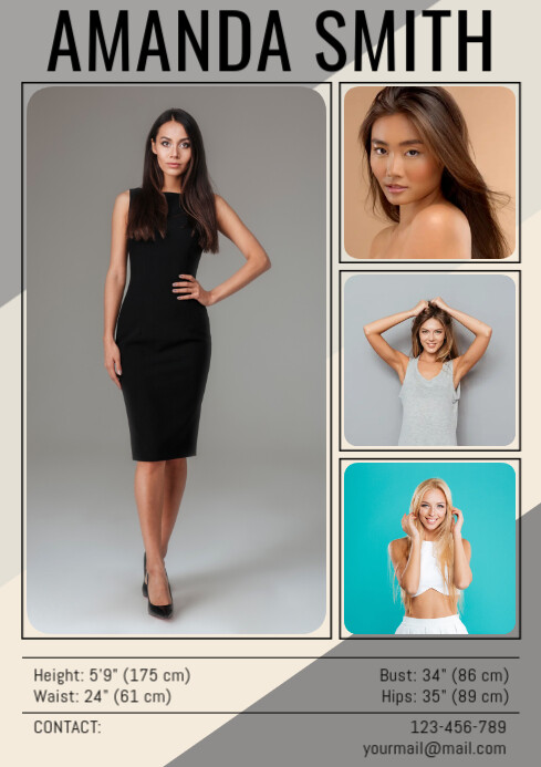 Printable Model Comp Card Template Design- Free Download | PosterMyWall