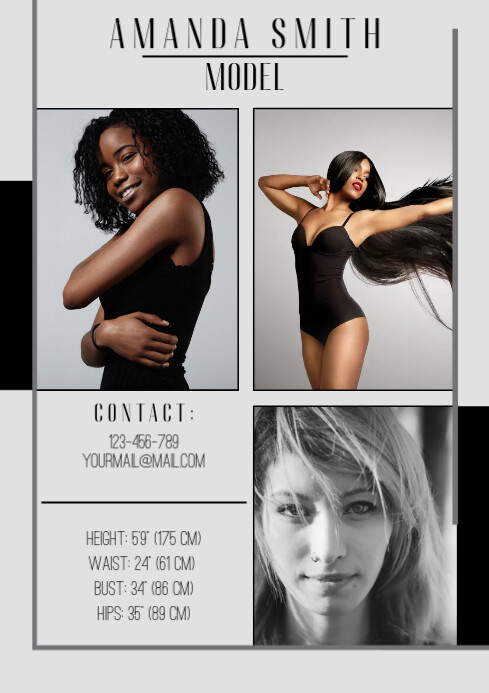 Printable Model Comp Card Template Design- Free Download A4