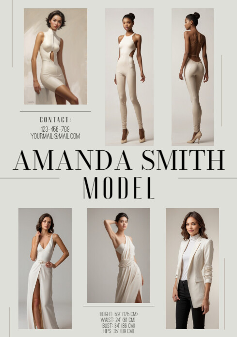 Printable Model Comp Card Template Design- Free Download | PosterMyWall