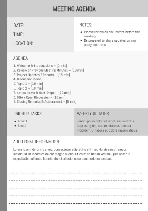 Printable Modern Minimal Professional Meeting Agenda Template ...