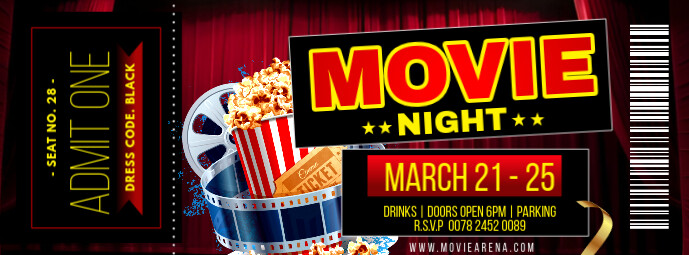 Printable Movie night event ticket template Facebook group cover photo design example
