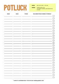 Printable potluck sign up list event sheet A4 template