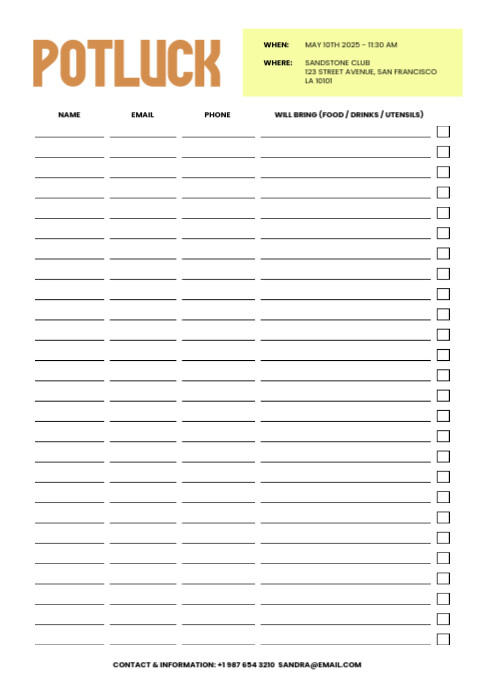Copy of Printable potluck sign up list event sheet | PosterMyWall