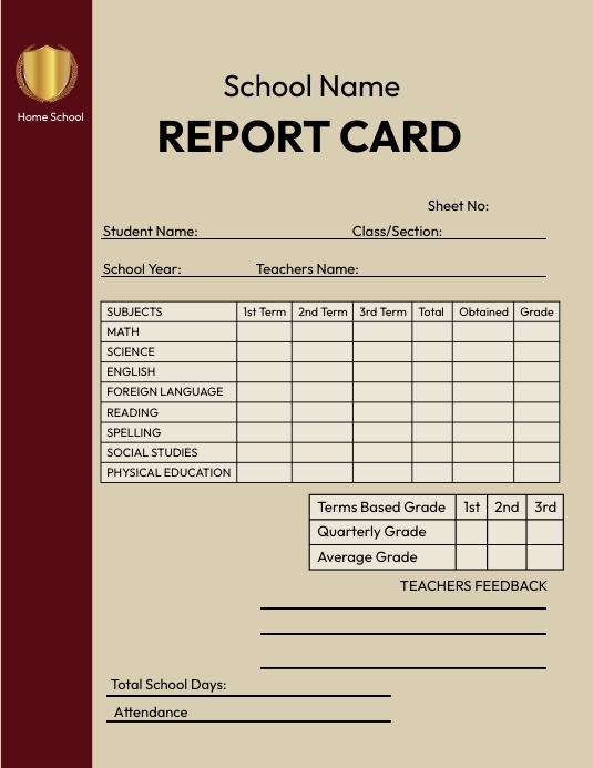 Printable Report Card Template PosterMyWall