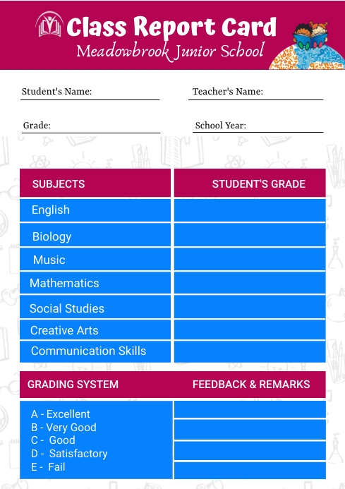 Printable Report Card Template PosterMyWall