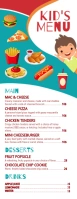 Printable Restaurant Kid's Menu Card Template Design- Free Download Half Page Letter