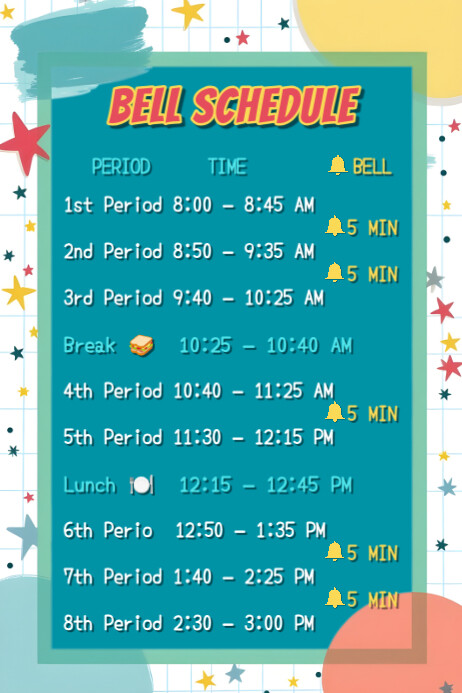 Printable School Bell Schedule Poster Template – Editable Download