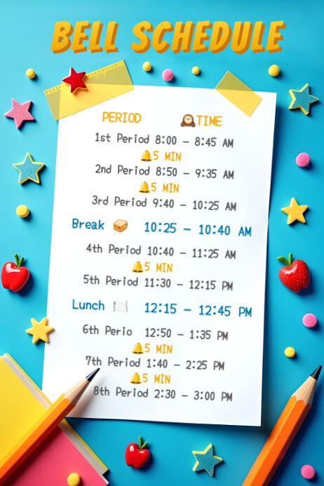 Bell Schedule Example Elementary Printable School Bell Schedule Poster Template – Editable Download ...