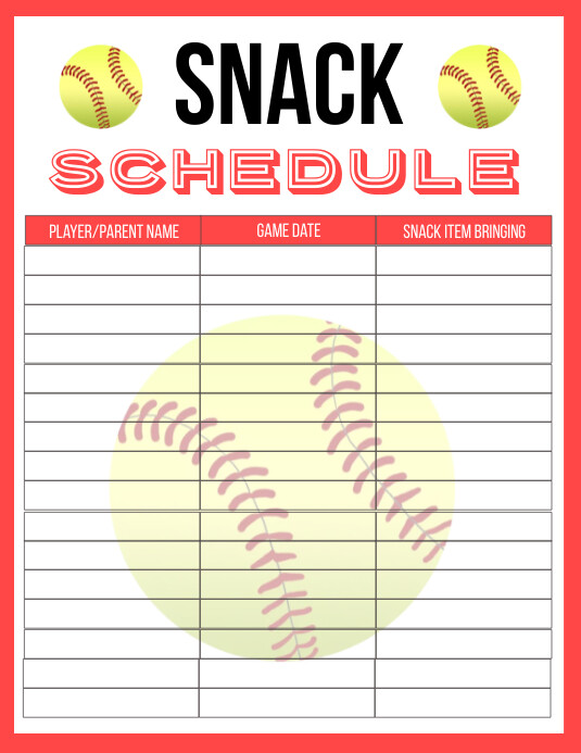 Printable Softball Snack Schedule Sign Up She Template PosterMyWall