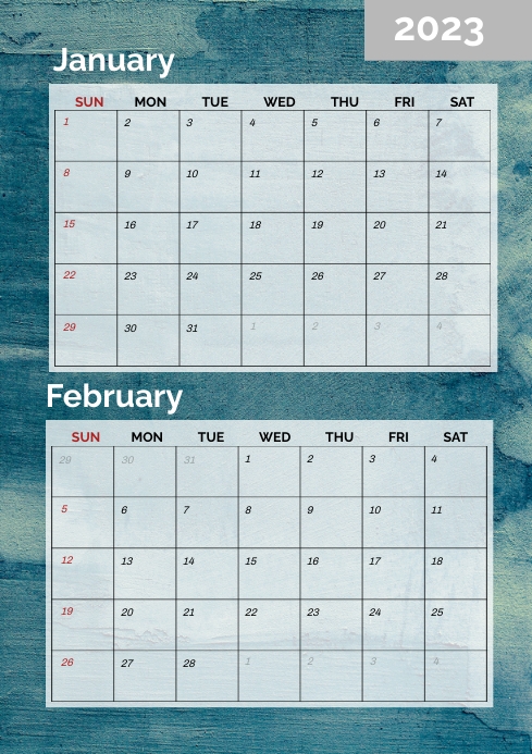 Printable two month calendar january february Template | PosterMyWall Printable two month calendar january february Template | PosterMyWall