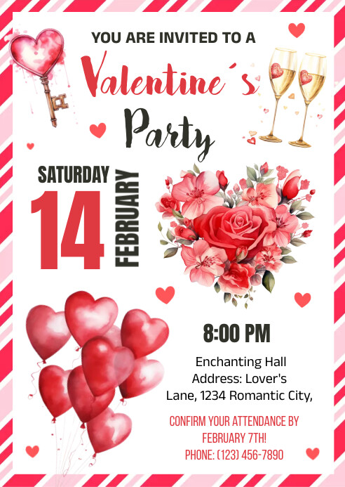 Printable Valentine Day Party Invitation Template | PosterMyWall