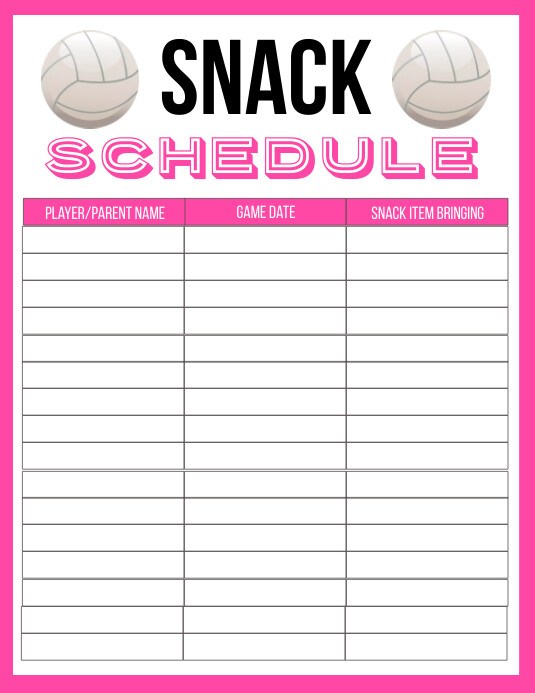 Modèle Printable volleyball Snack Schedule PosterMyWall