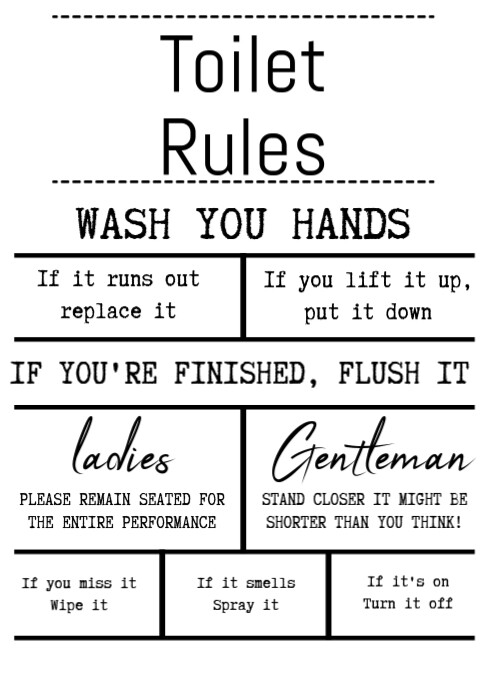 Printable wall art / Toilet Rules A4 template