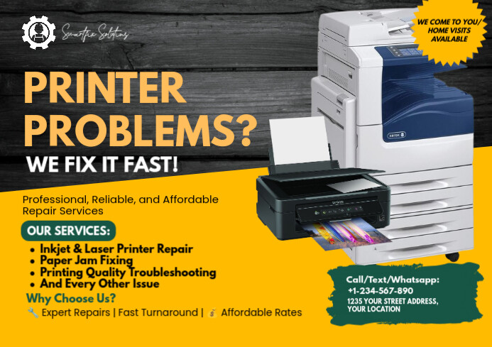 Printer Relocation Poster Printer repair services poster Template | PosterMyWall