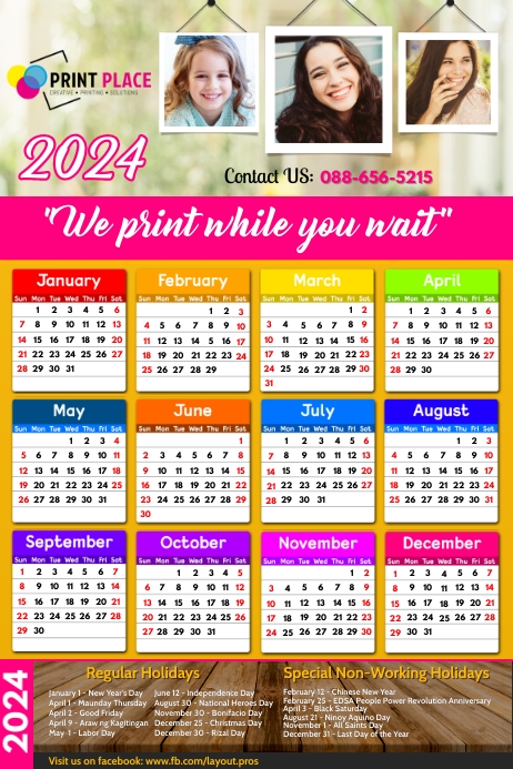 Printing Calendar 2024 Affiche template