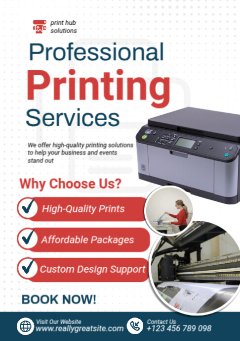 Printing Services Poster Template – Custom Flyers, Business Cards & Banners A2