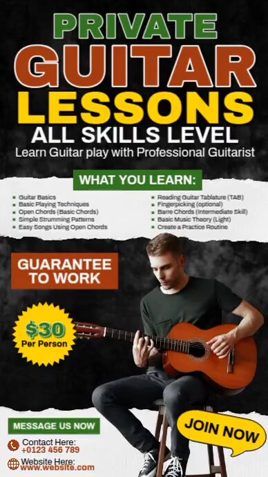 Private Guitar Lesson Facebook Story template