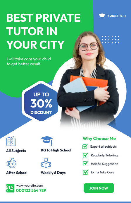 Private Tutor, Home Tutoring, Tution Flyer 小报 template