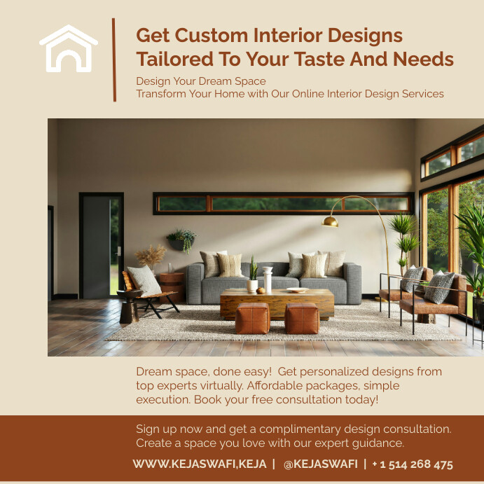 Pro Brown Modern & Minimal Online Interior De Template | PosterMyWall