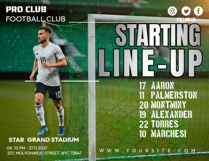 Pro Starting Pro Club Football Starting Line-Up Template | PosterMyWall