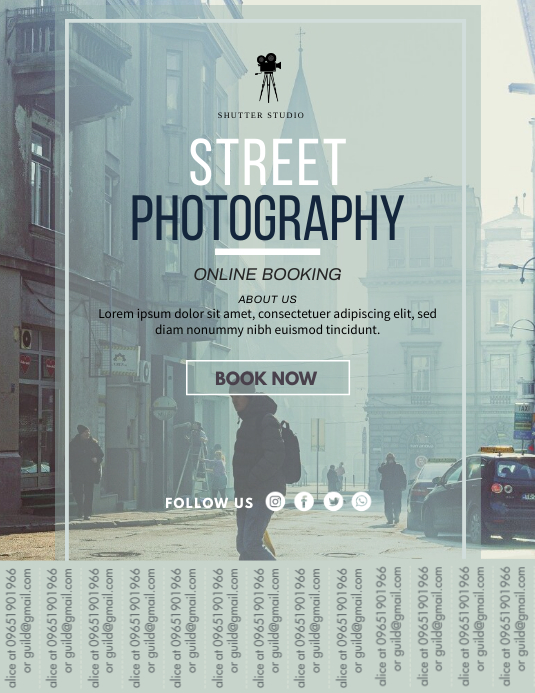 Plantilla De Folleto Publicitario Del Fotografo Profesional De La Calle Con Un Te Postermywall
