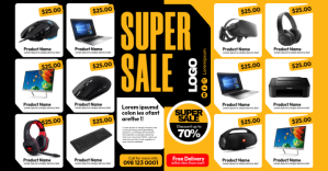 White Super Sale Promotion Imagem partilhada do Facebook Template