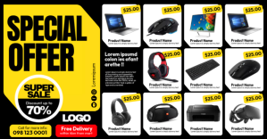 Product Catalog Black & Yellow Imagem partilhada do Facebook template